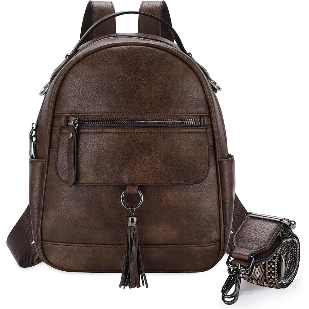 Fashionable Water-Resistant Mini Backpack Purse With Adjustable Strap Coffee